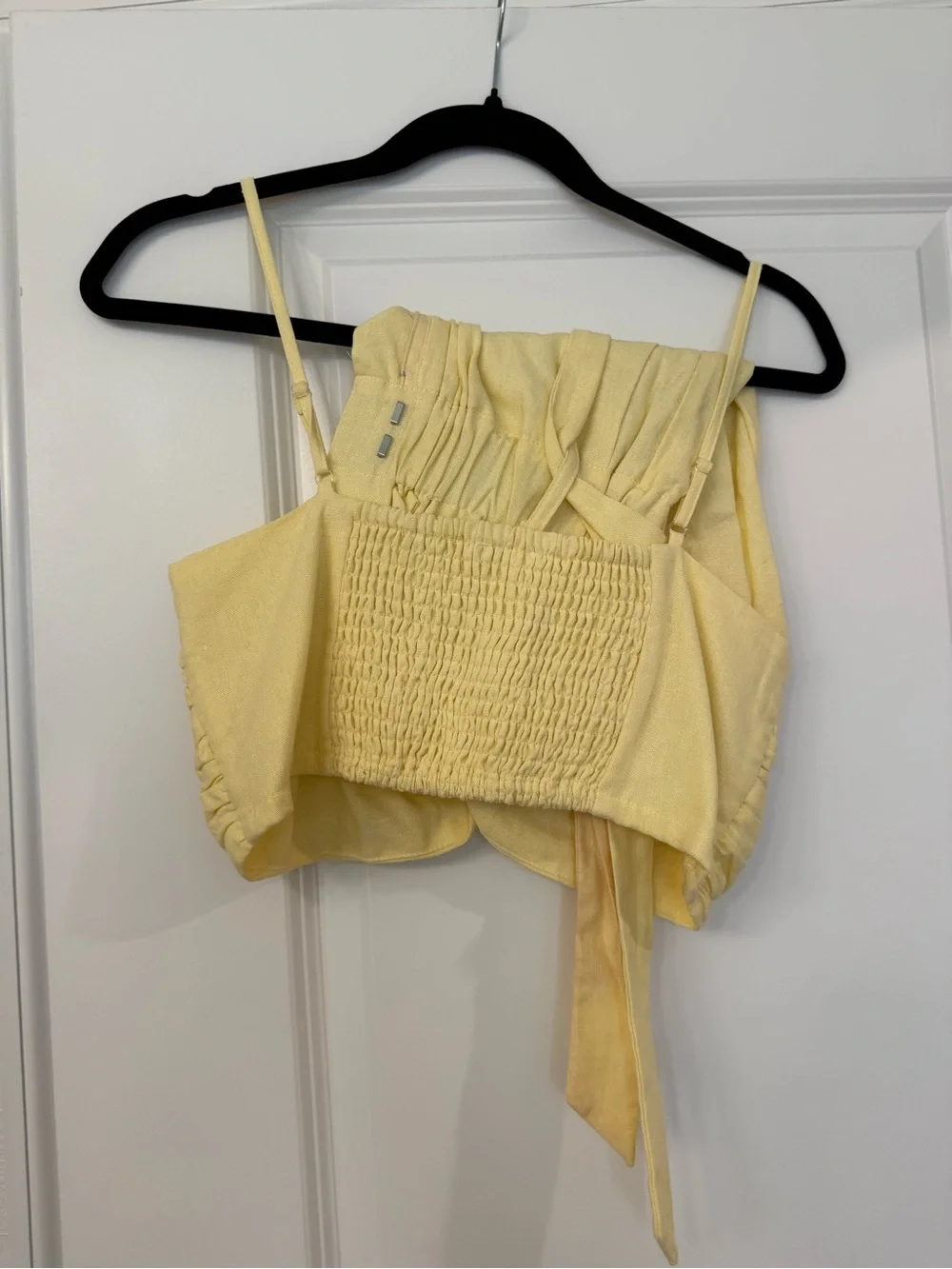 Yellow Two-Piece Set with Bandeau & Tie-Waist Shorts